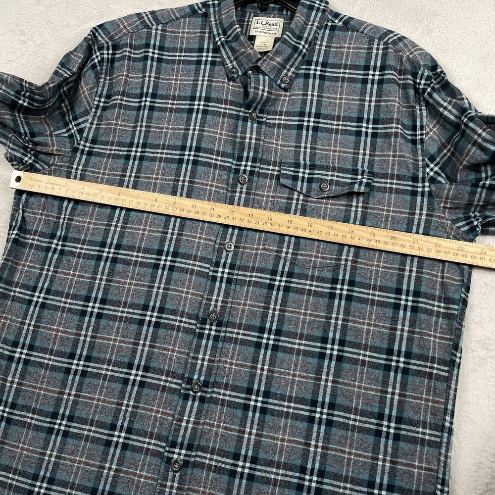Ll Bean Brushed Jaspe Twill Shirt Mens Large Tall LT Gray Blue Plaid Button Down - Picture 4 of 7